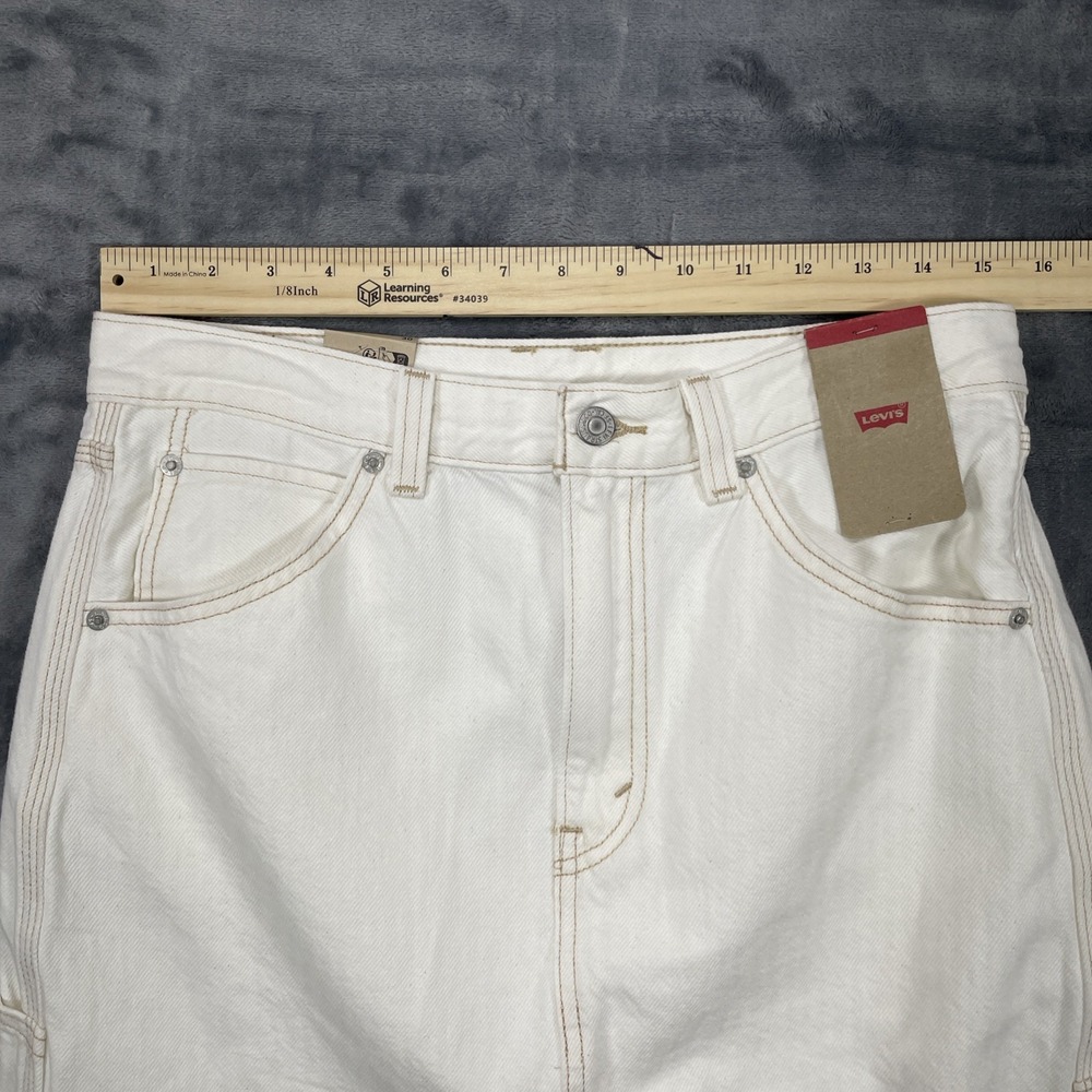Levis Boyfriend Deconstructed Mini Jean Skirt Women Sz 30 White Denim Button Fly - Picture 7 of 8